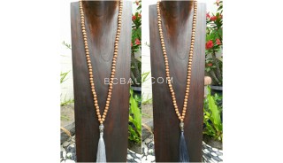 2color mala wood natural necklace tassels buddha chrome prayer